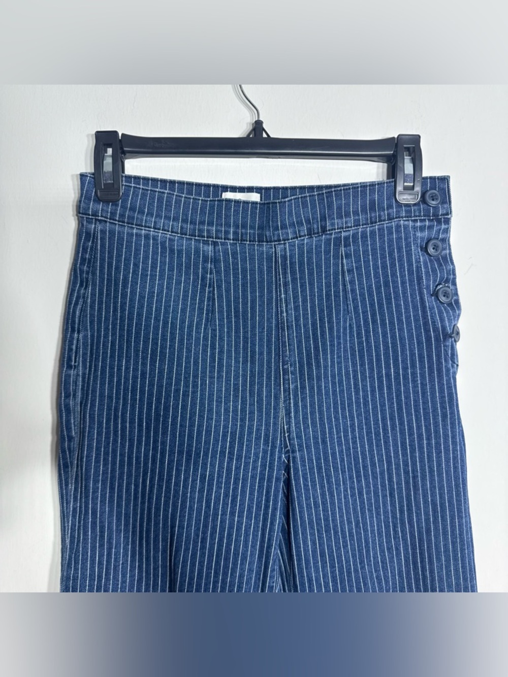 J Crew Vintage Denim Pinstripe slim wide leg trousers button closure size 24 - Picture 11 of 12